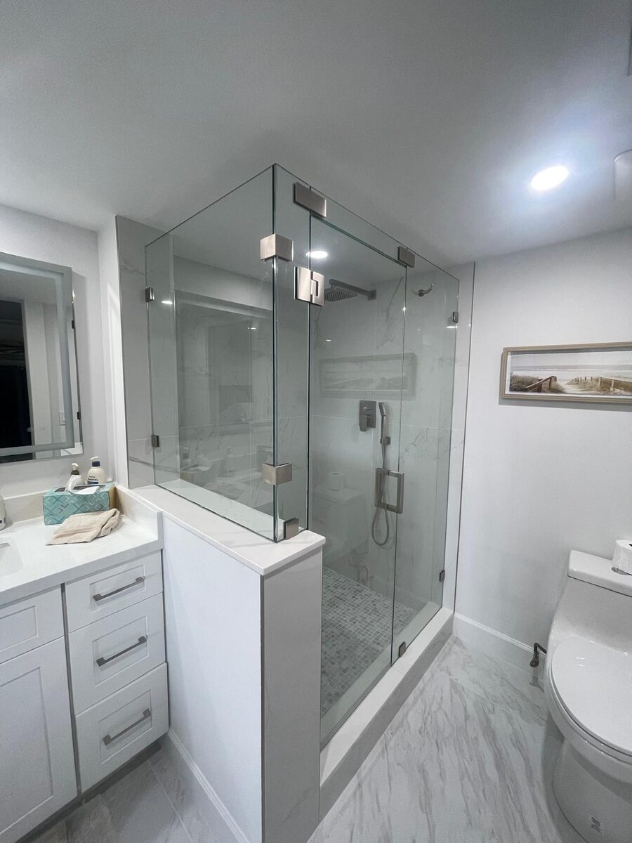 Bathroom with glass shower and modern vanity